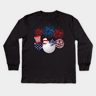 Golf American Flag Fireworks Kids Long Sleeve T-Shirt